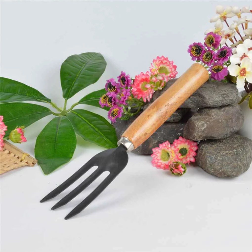3pcs Garden Hand Tool Kit Plant Gardening Spade Rake Set Wood Han NE
