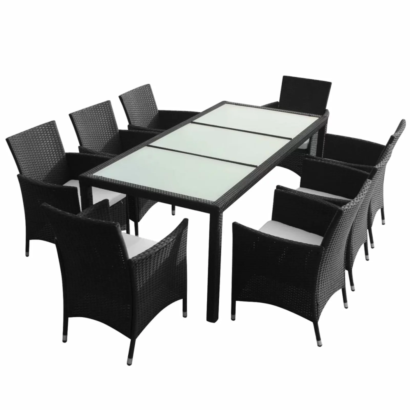 walmeck 9 Piece Patio Dining Set with Cushions Poly Rattan Black
