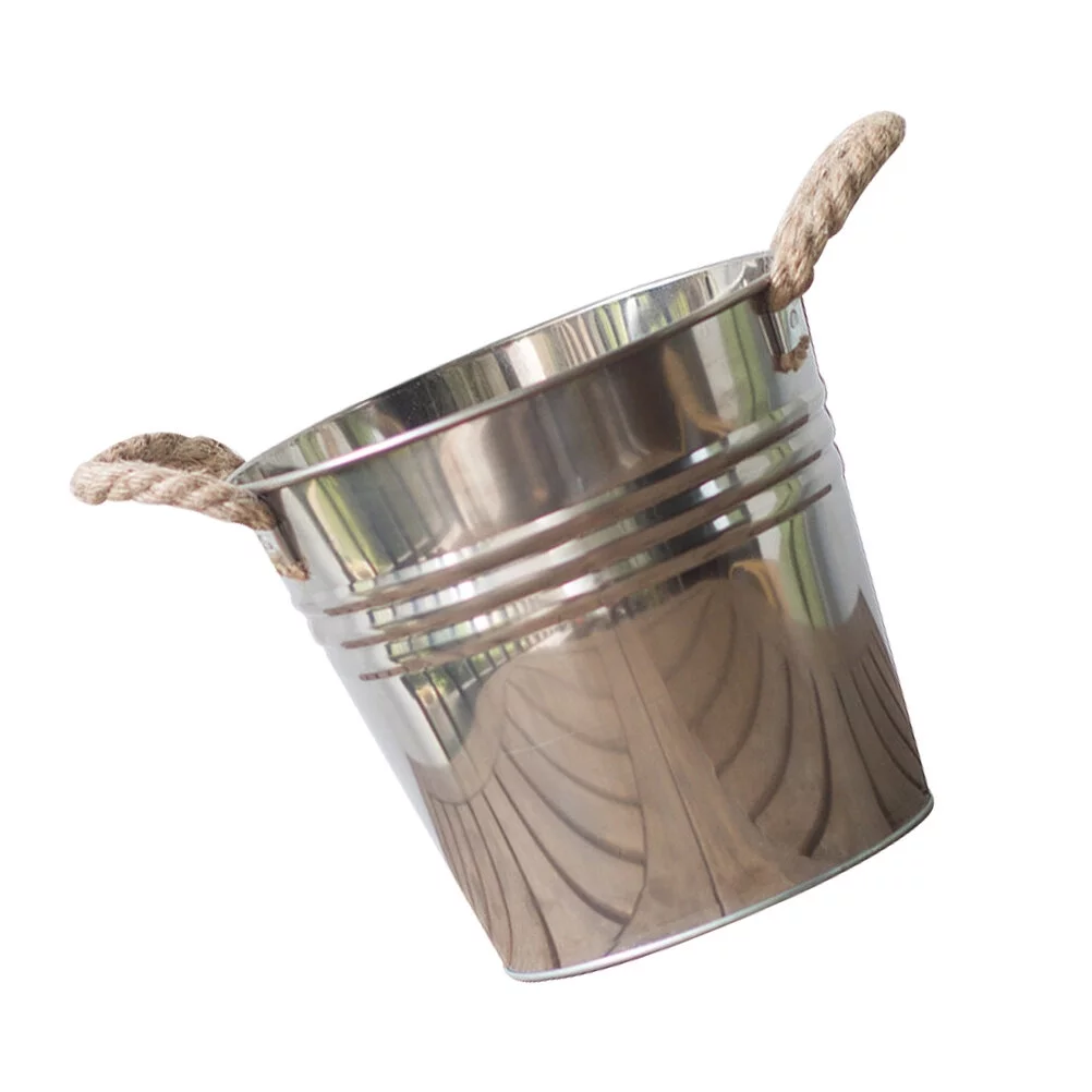 Guichaokj Creative Flower Bucket Garden Plant Container Flower Pot with Hemp Rope Handle