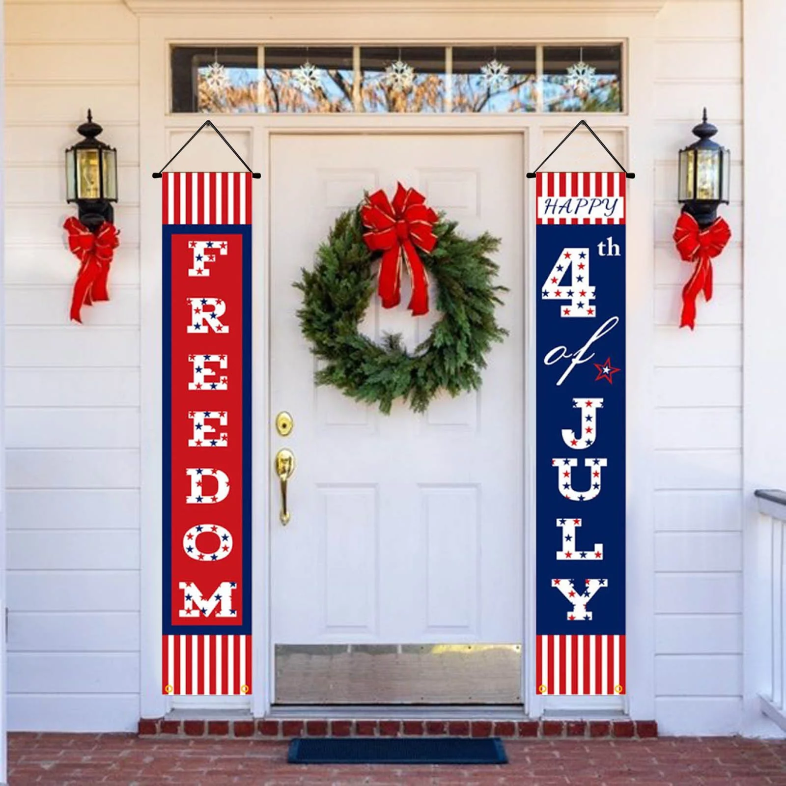 QNFEPKG Party Flags on A String Event Table And Chairs Set Independence Day Couplet Flag American Independence Day Creative Decoration Wall Paste Curtain Facter