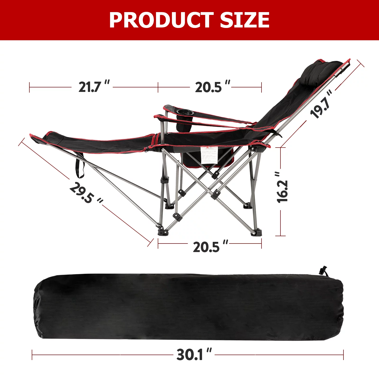 General Removable Footrest Reclining Camping Chair, 1-Pack, Black