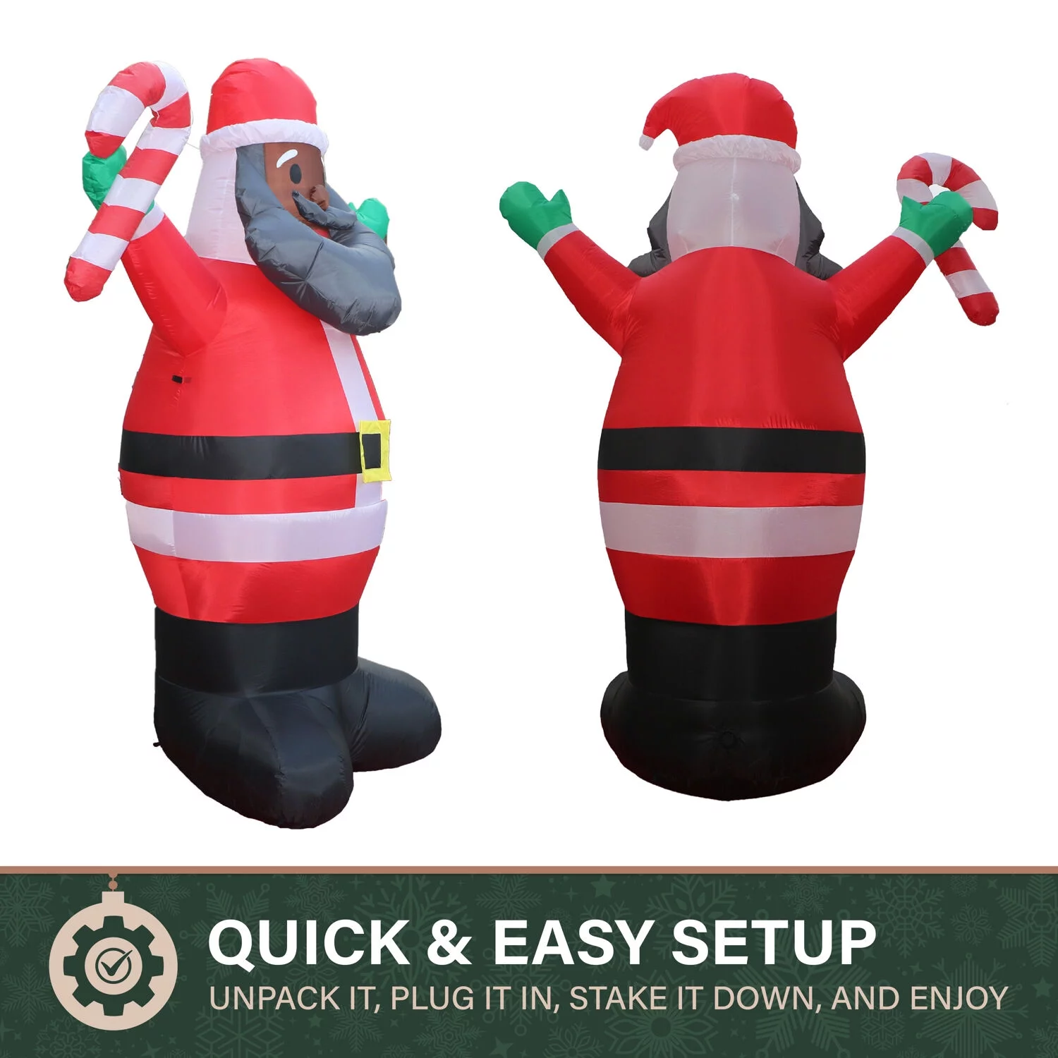 Fraser Hill Farm 10ft Inflatable AA Santa Holding Candy Cane w/ Lights