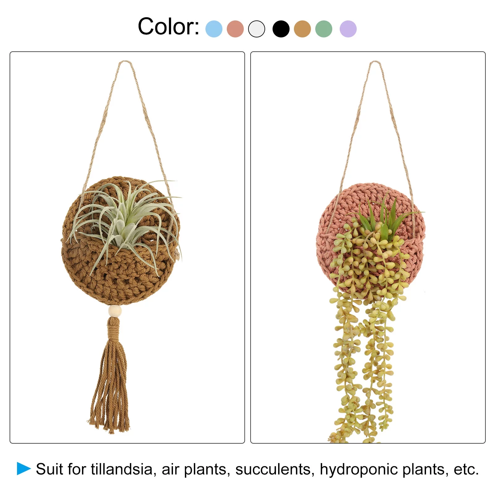 Uxcell Hanging Plant Basket, 4.7 Inch Dia Hanging Wall Planters for Indoor Outdoor, Purple