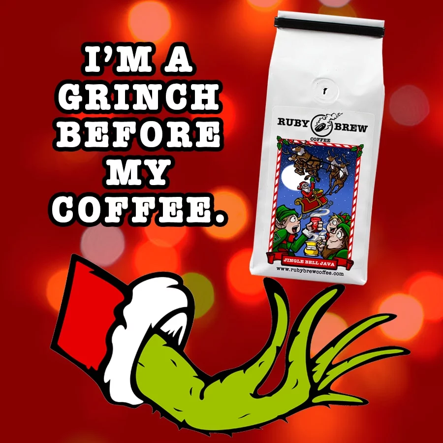 Ruby Brew Jingle Bell Java Coffee Blend Ground Medium Roast Caramel Rum Pecan Cinnamon and Vanilla 8 oz