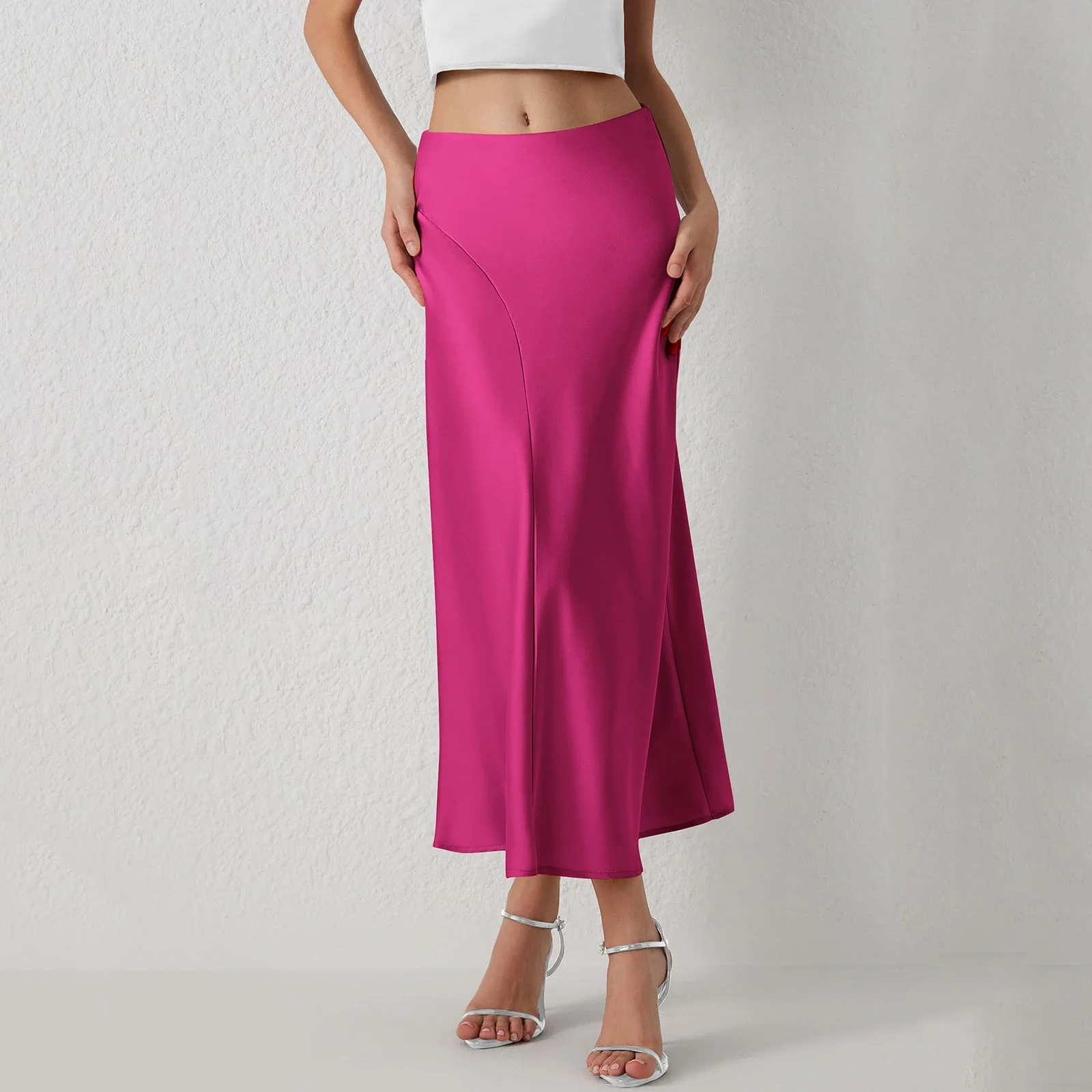 Autumn Tennis Skirt Women'S Satin Midi Skirts 2024 Summer High Waisted A Line Elegant Party Long Silk Skirt Skirt Sets Women 2 Piece Outfits Plus Size