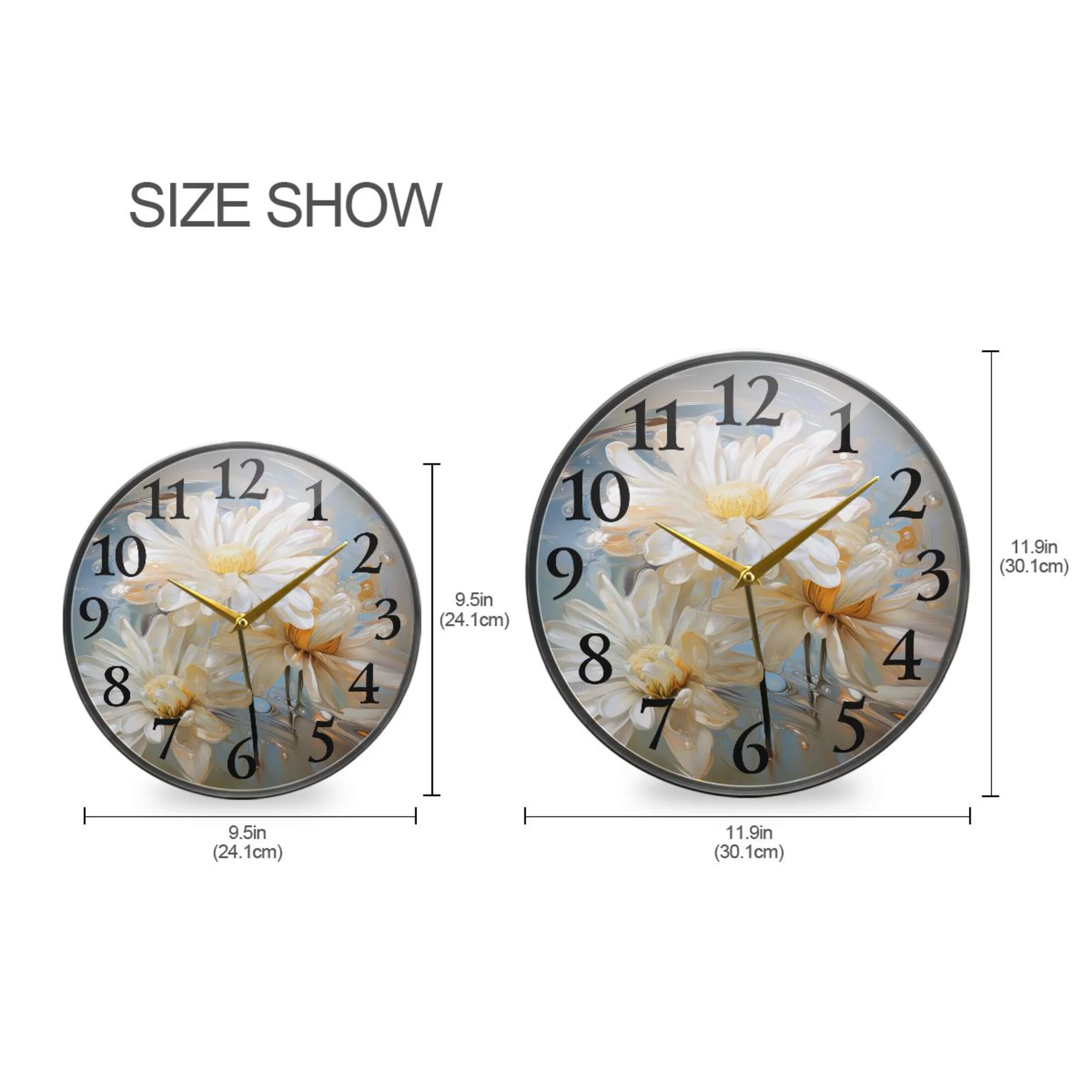 Flowers in Water Abstract Wall Clocks Battery Operated 9.5 Inch Round Clock Acrylic Silent Non-Ticking Bedroom Living Room Decorative Clocks
