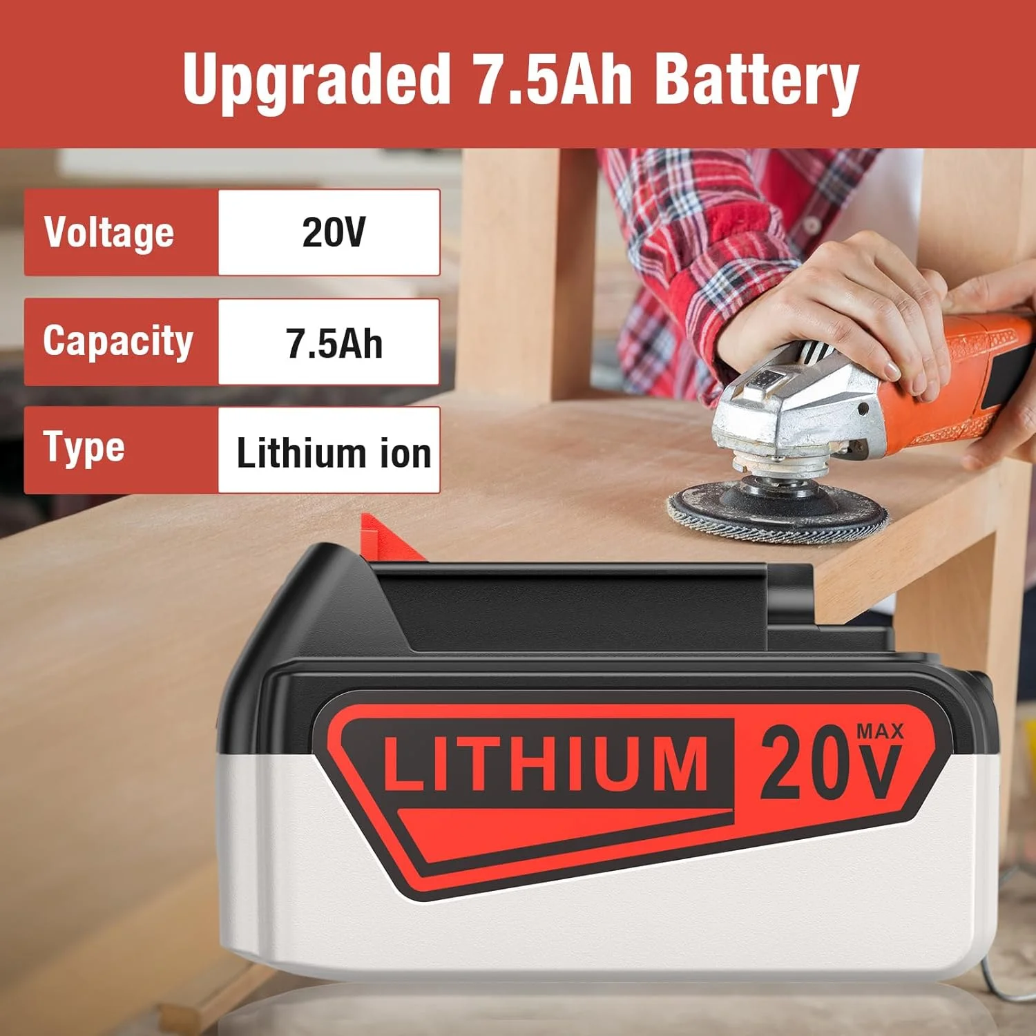 7500mAh 20Volt Replacement Battery for Black and Decker 20V MAX Cordless Power Tool LBXR20 LB20 LBX20 LBXR2020-OPE LBXR20B-2 LB2X4020 Lithium Ion Battery
