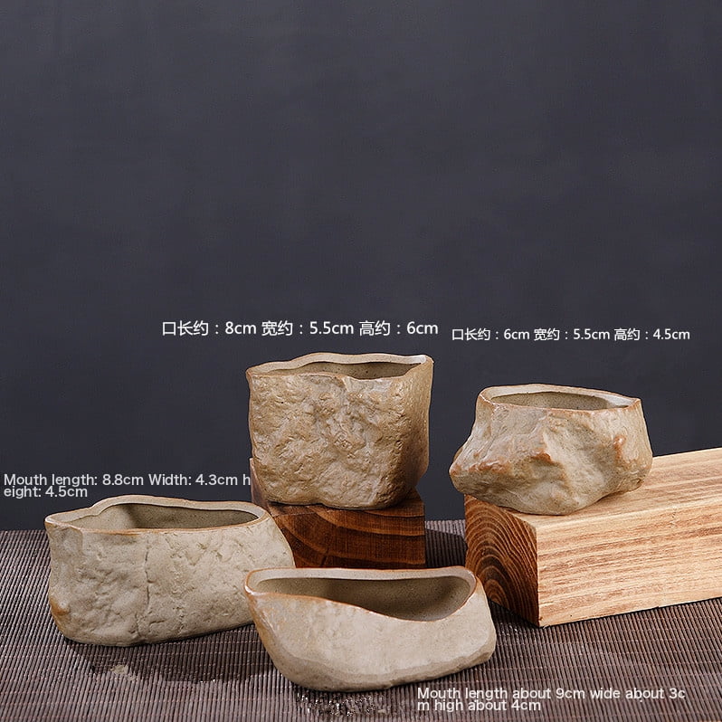 Rough Ceramic Small Stone Succulent Plant Ceramic Flower Pot Retro And Simple New Suite New Set Combined Potting With Holes 1 Coarse Pottery Medium Stone Ceramic