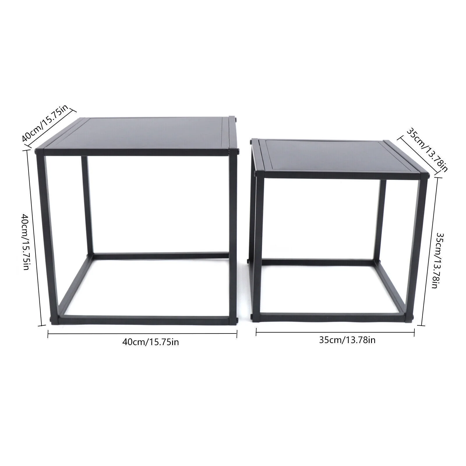 2PC Modern Metal Square Coffee Table Matt Black End Table Metal Side Table Plant Stand for Home,Office