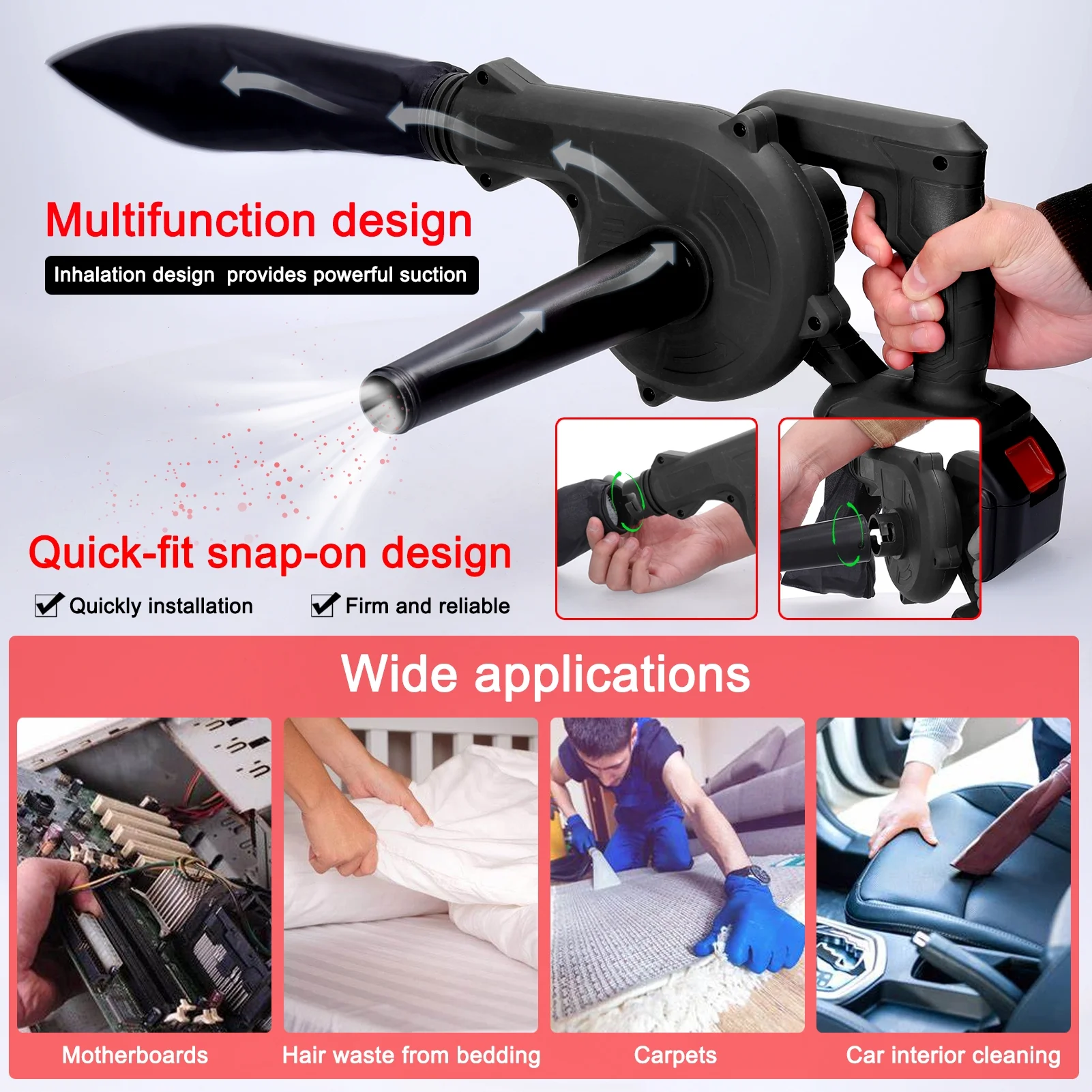 Geevorks High- Motor Handheld Battery Electric Blower Strong Wind Air Blower Stepless Speed Change Dust Removal Fan Home Courtyard Snow Cleaner Tool