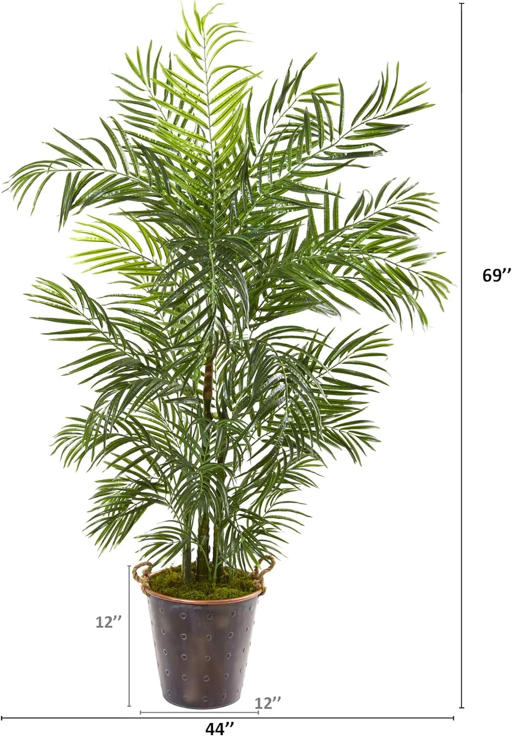 HYUN 69in. Areca Palm Artificial Metal Pail UV Resistant (Indoor/Outdoor) Silk Trees, Green