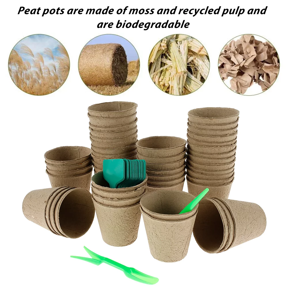 50pcs Biodegradable Nursery Pots Round Paper Peat Flower Vegetable Seedlings Nursery Cup Eco-Friendly Garden Supplies