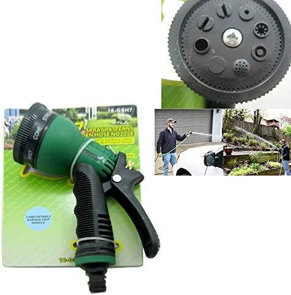 7 Way Sprayer Garden Hose Nozzle Water Pressure Head Sprinkler Lawn Rubber Grip
