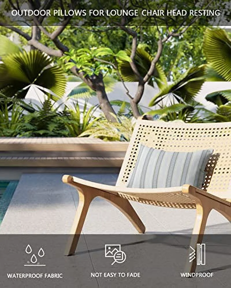 Outdoor Pillow for Chaise Lounge Chair, Ethnic Geometric Line Flowers Pattern Waterproof Headrest Pillow Lumbar Pillows with Adjustable Elastic Strap for Beach, Poolside, Patio, Office (2 Pack)