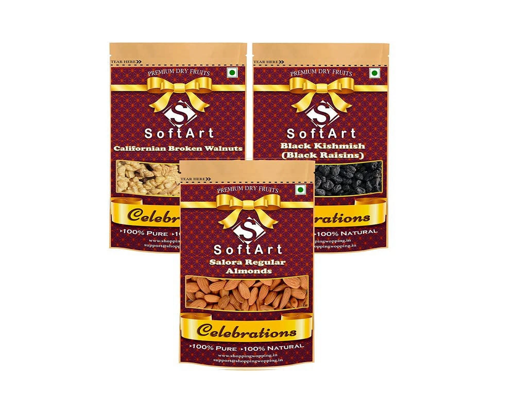 Dry Fruits Combo Of Broken Walnuts, Black Kishmish & Salora Regular Almonds (100G Each)