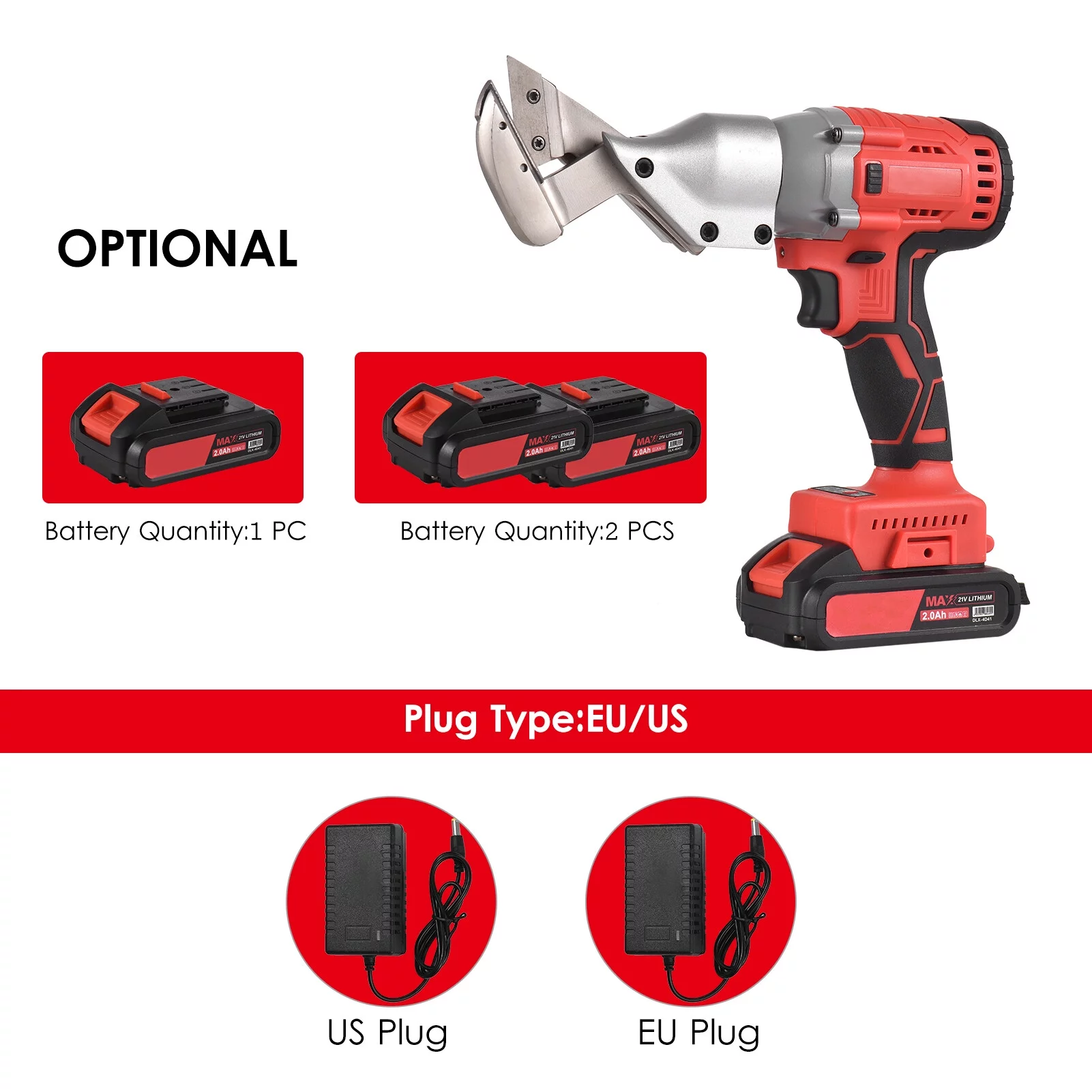 21V Brushless Cordless Tin Snips Scissor 2.0Ah Rechargeable Li-ion Battery Electric Scissors Metal Sheet Shear Cutter Scissors Stepless Speed Regulation 320nm Handheld Power Tool for Iron S