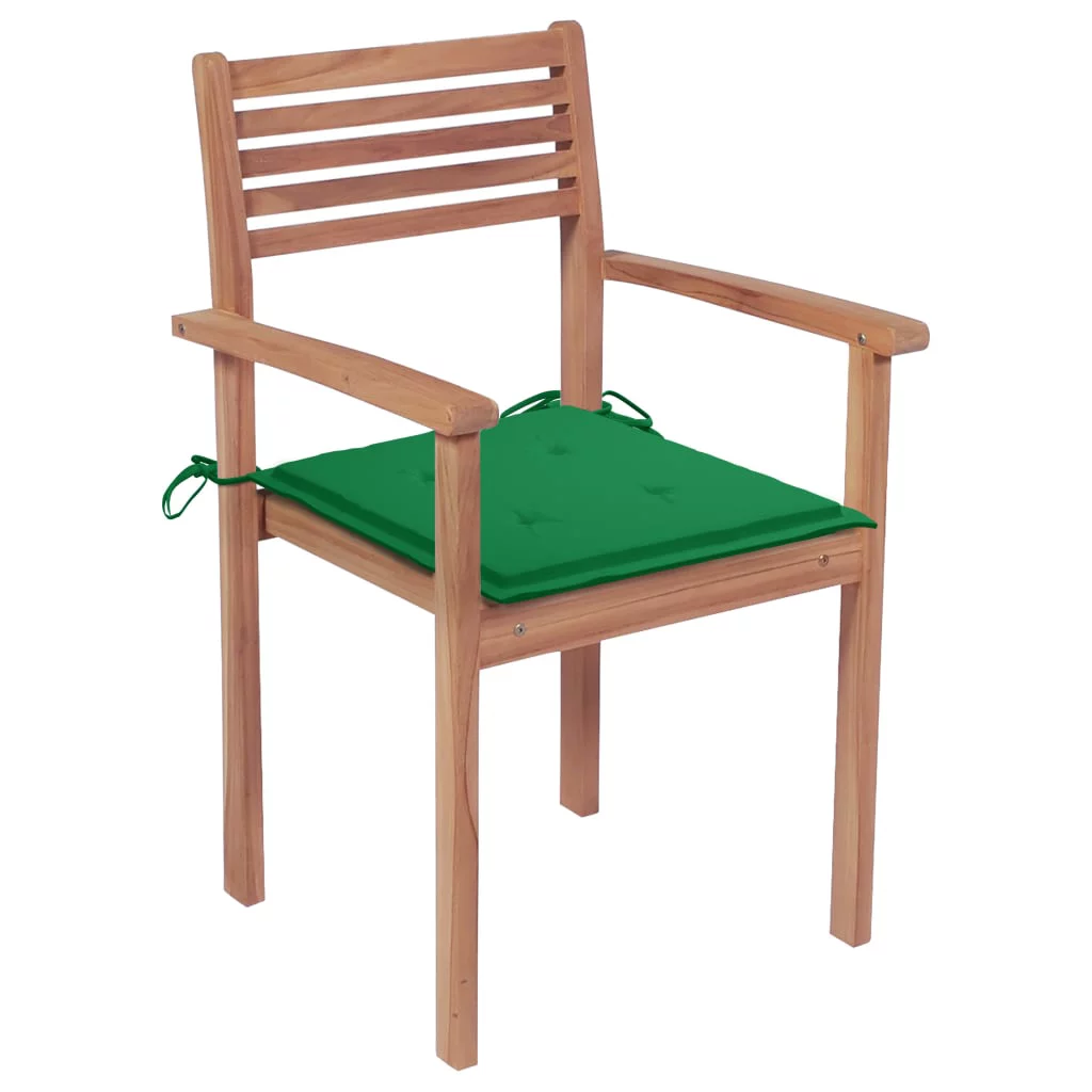 Dcenta Patio Chairs 4 pcs with Green Cushions Solid Teak Wood