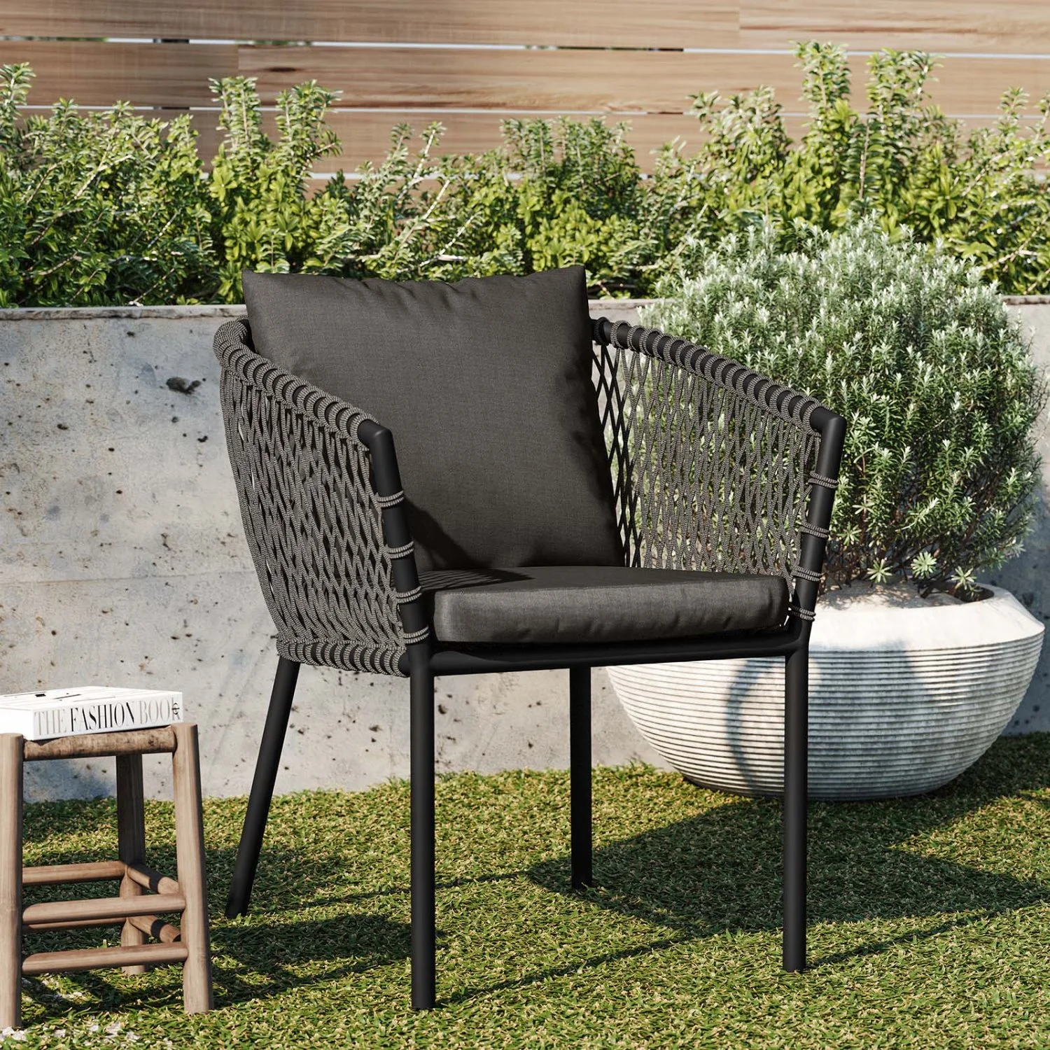 Lounge Chair Armchair, Dark Grey Gray, Fabric, Outdoor Patio Balcony Cafe Bistro Garden Hospitality Restaurant, Modern Contemporary HB33606