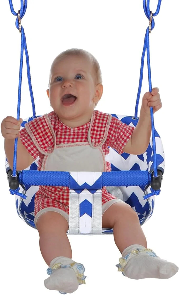 Secure Canvas and Hanging Swing Seat Chair, Indoor Outdoor Hammock Backyard Outside Kids Toys Swings,Blue