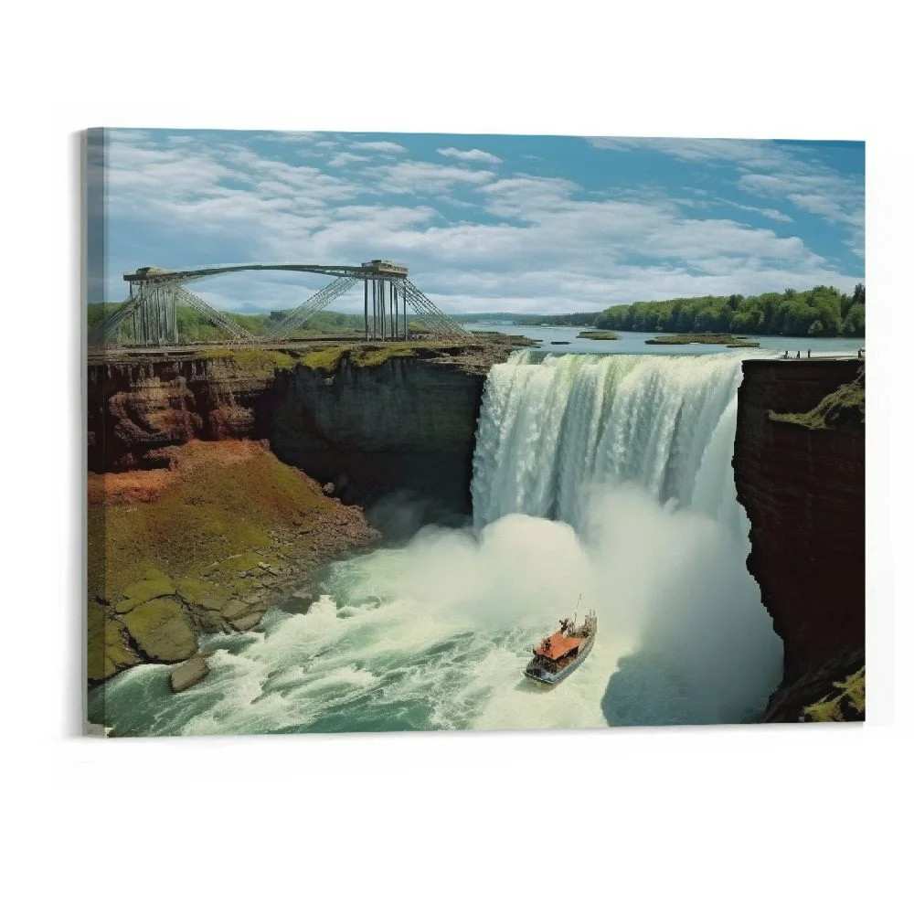 Chilfamy Niagara Falls Waterfall Poster Canvas Print Wall Art Holiday Gift Bathroom Living Room Bedroom Home Decor (20x16 Inch Framed)