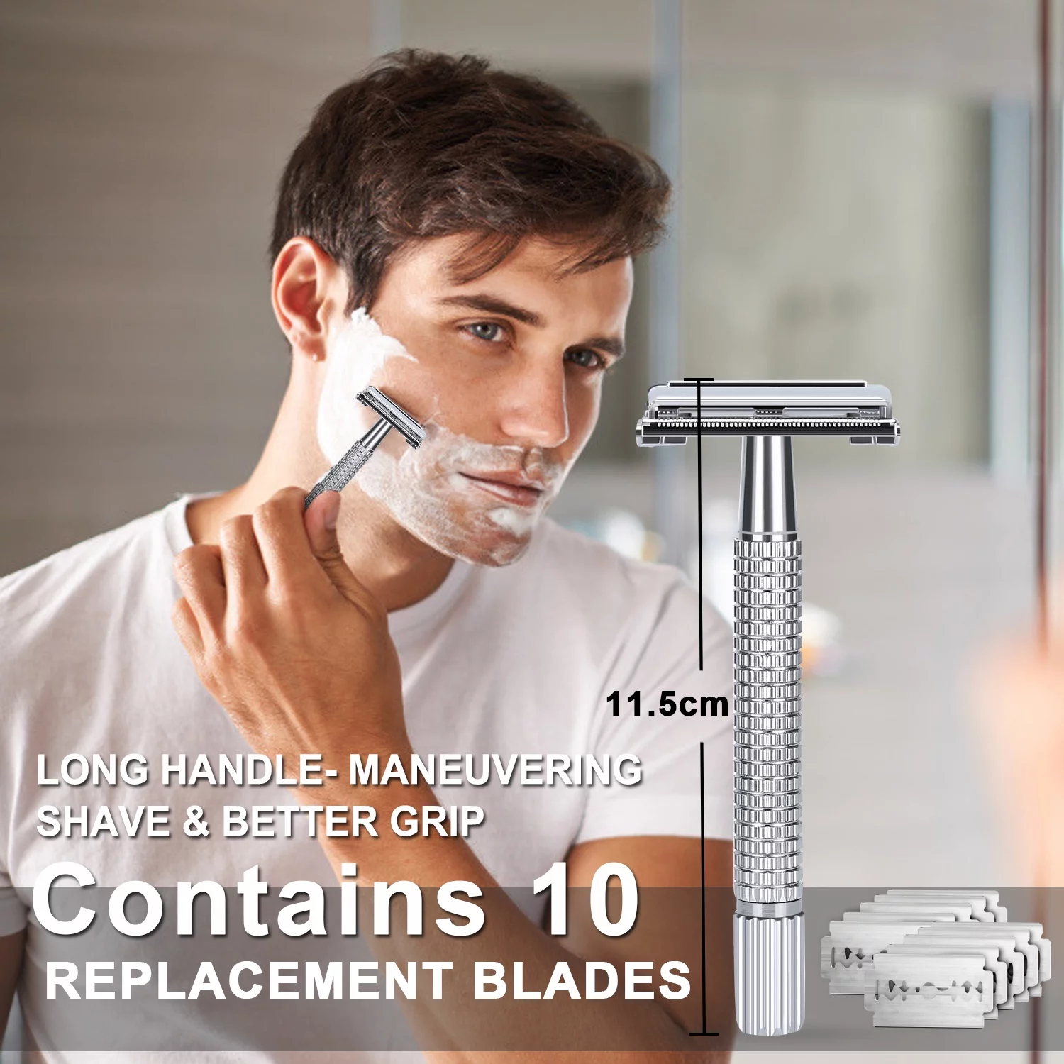 Shaving Kit for Men, Includes Safety Razor, Sandalwood Shaving Cream, Aftershave Balm, Pre Shave Oil, Shaving Brush and Bowl, Shaving Apron Bib -Gifts for Men Him Stocking Stuffers