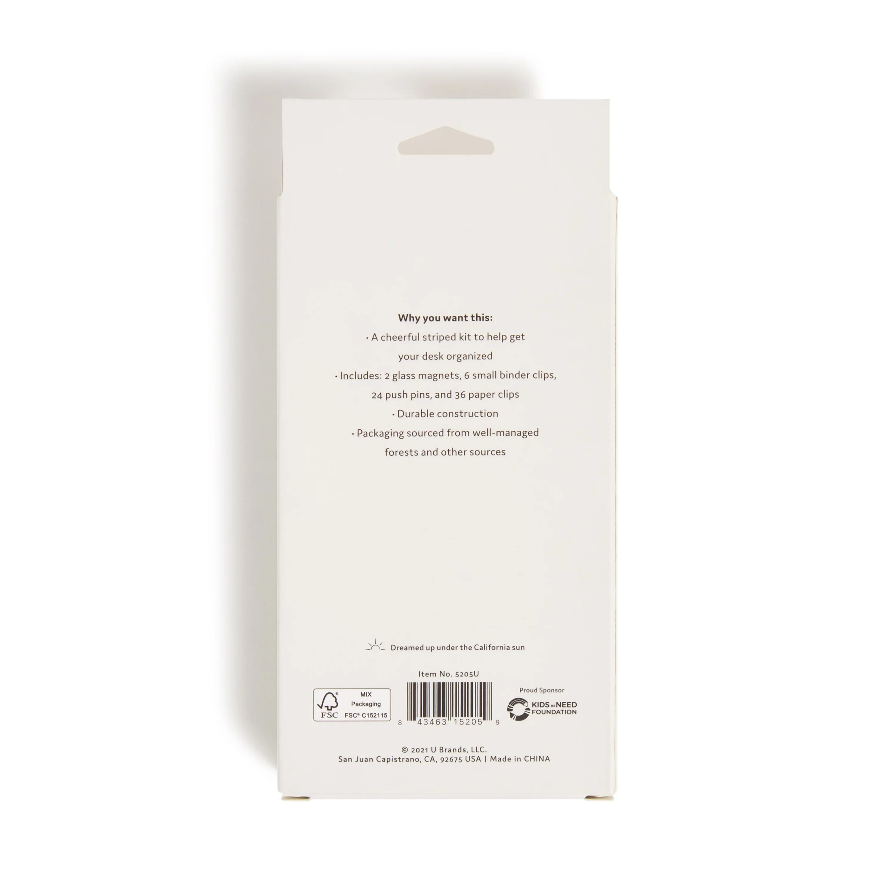 U Brands Freeform Stripe Office Kit, Binder Clips, 68 Pieces, Multi-Color, 5205U