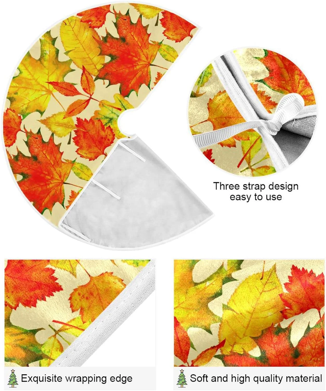 Wellsay Red Autumn Leaves Tree Skirts for Festive Holiday Party Decoration , Maple Oak Leaf Christmas Tree Mat Indoor Outdoor,Tree Cover Skirt Ornaments 48inch for Home Office