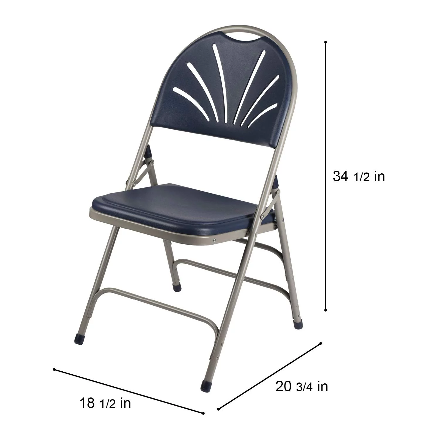 MINGFENG Heavy Duty Plastic Fan Back Folding Chair with Triple Brace, Navy