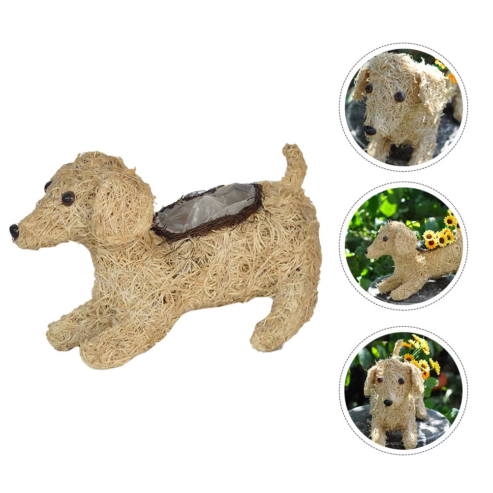 Etereauty Planter Flower Basket Pot Woven Plant Weaving Rattan Straw Succulent Handmade Seagrass Animal Garden Shape Dog Rustic