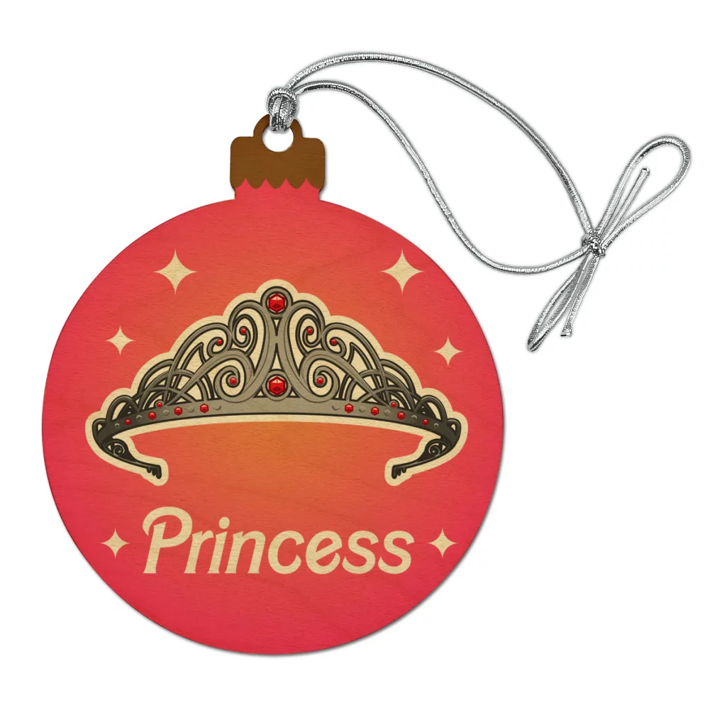 Princess Crown Tiara Pink Background Wood Christmas Tree Holiday Ornament