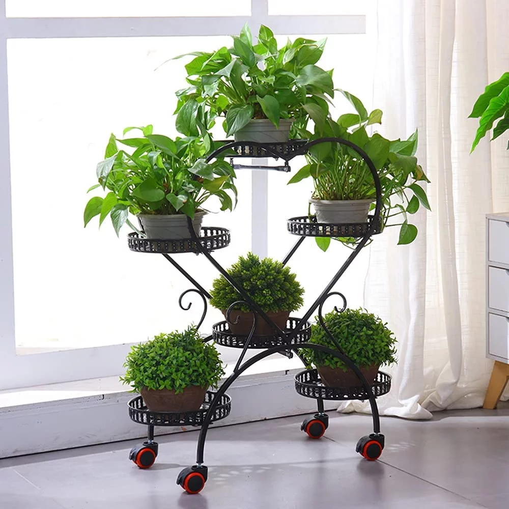 MONIPA Metal Plant Stands 6 Pots Plants Heart Shaped Flower Stand for Patio, Garden, Living Room, Corner Balcony and Bedroom