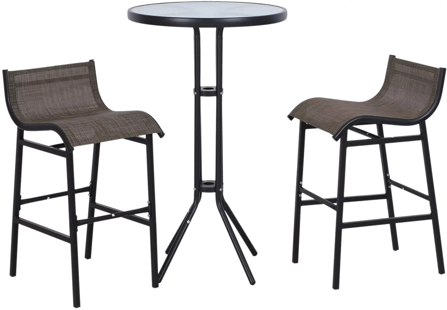 3 Piece Bar Height Outdoor Bistro Set for 2, Round S Pub Table 2 Bar Chairs with Comfortable Design & Durable Build, Black/Tan