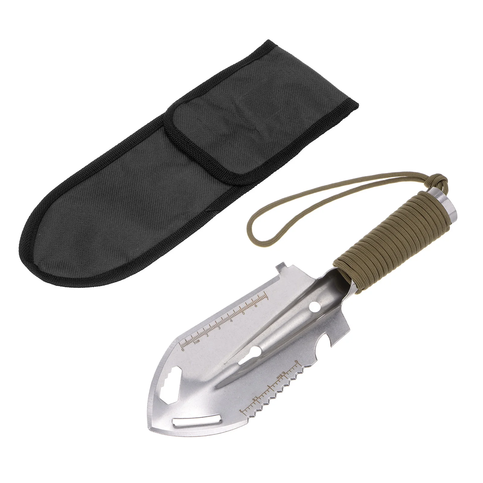 Uxcell Multifunctional Camping Shovel 9 in 1 Multi-Purpose Backpacking Shovels with Carrying Bag, Silver Khaki