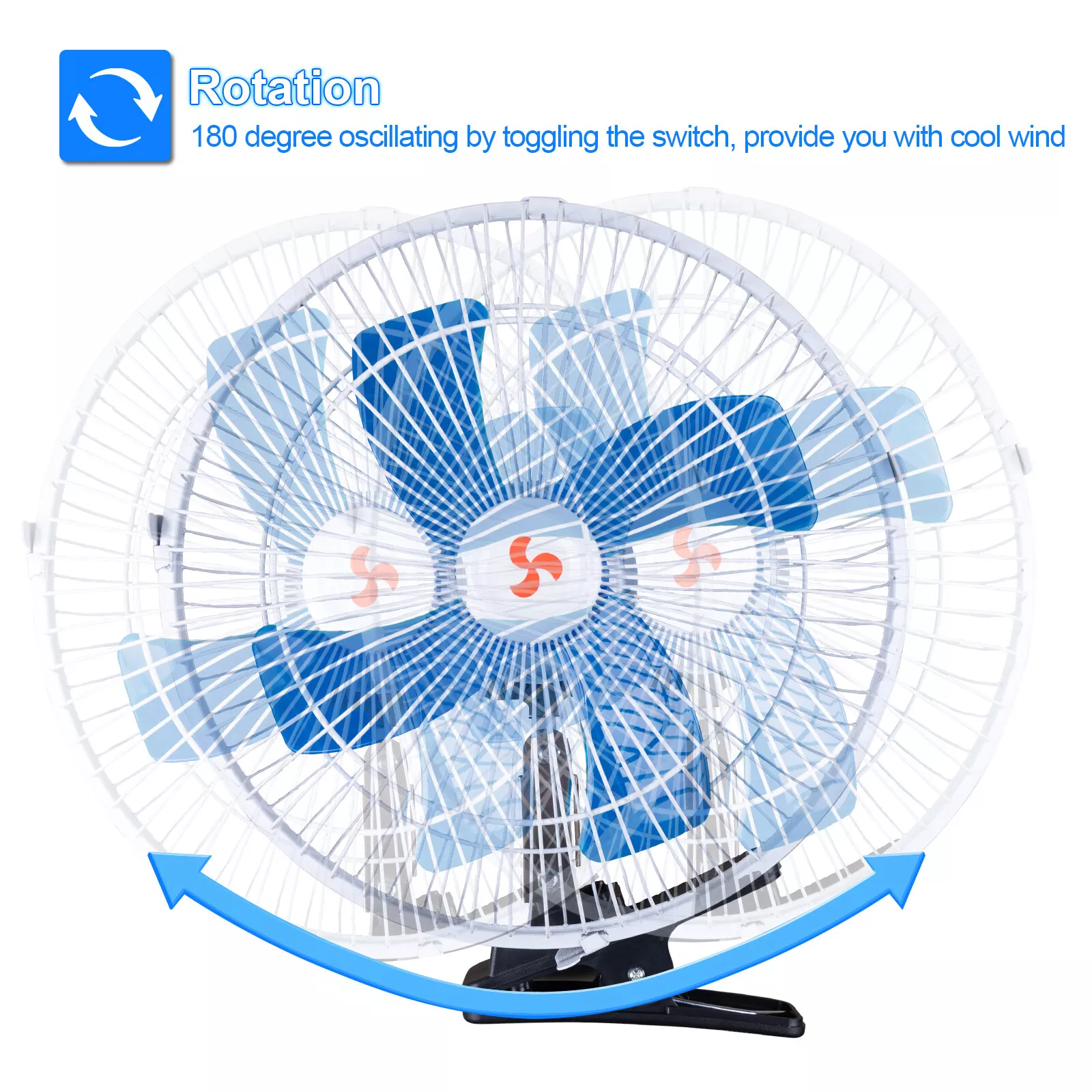 10inch 12V Car Mounted Oscillating Fan Portable Clip-On Cigarette Lighter Vehicle Cooling Fan 180 Degree Rotation for Trucks RVs Van Boats Universal