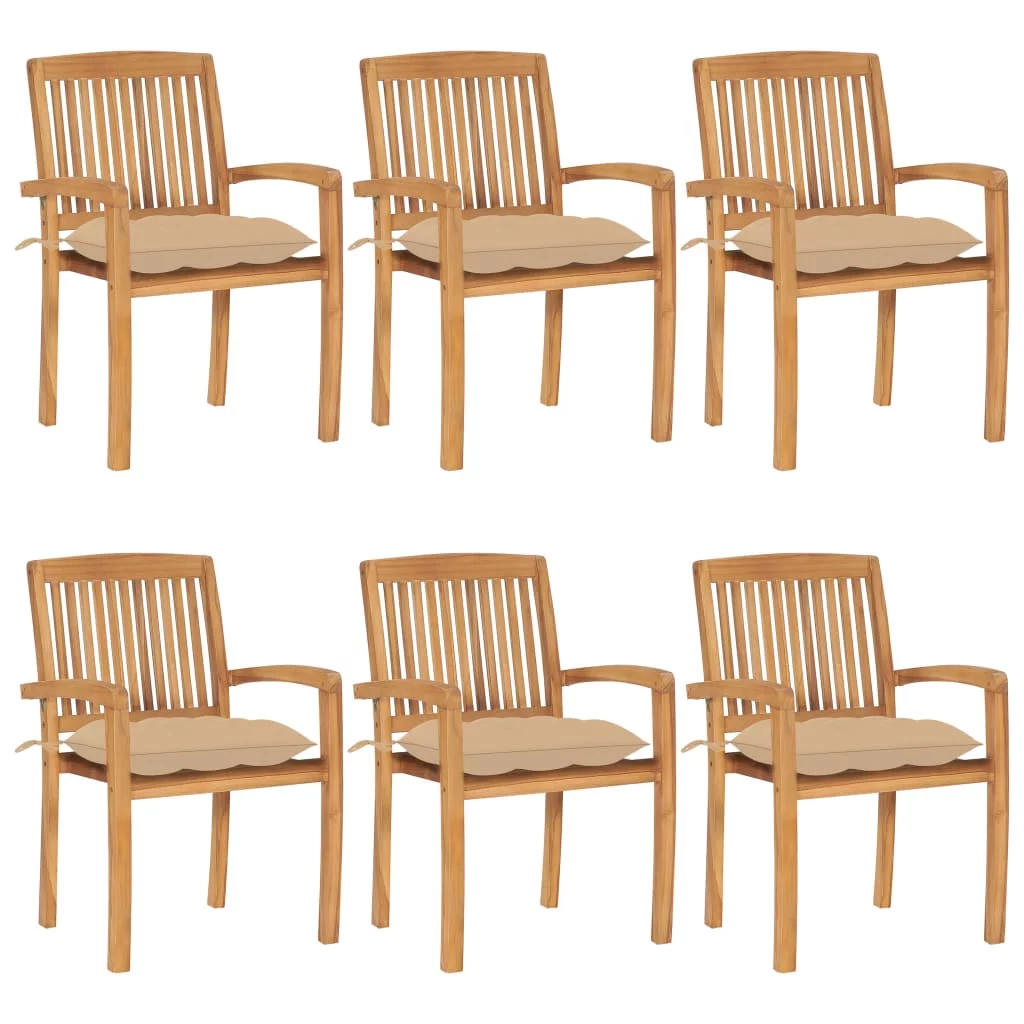 Irfora Stacking Patio Chairs with Cushions 6 pcs Solid Teak Wood