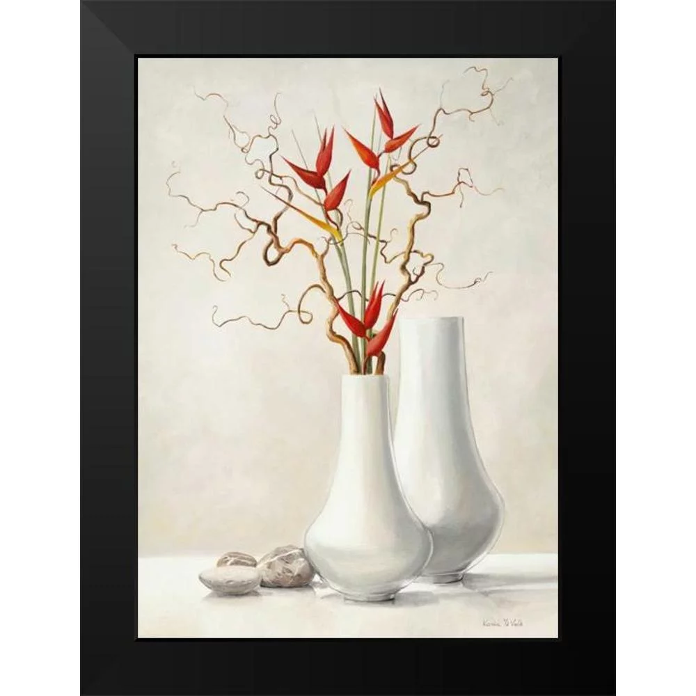 van der Valk, Karin 11x14 Black Modern Framed Museum Art Print Titled - Willow Twigs With Red Flowers