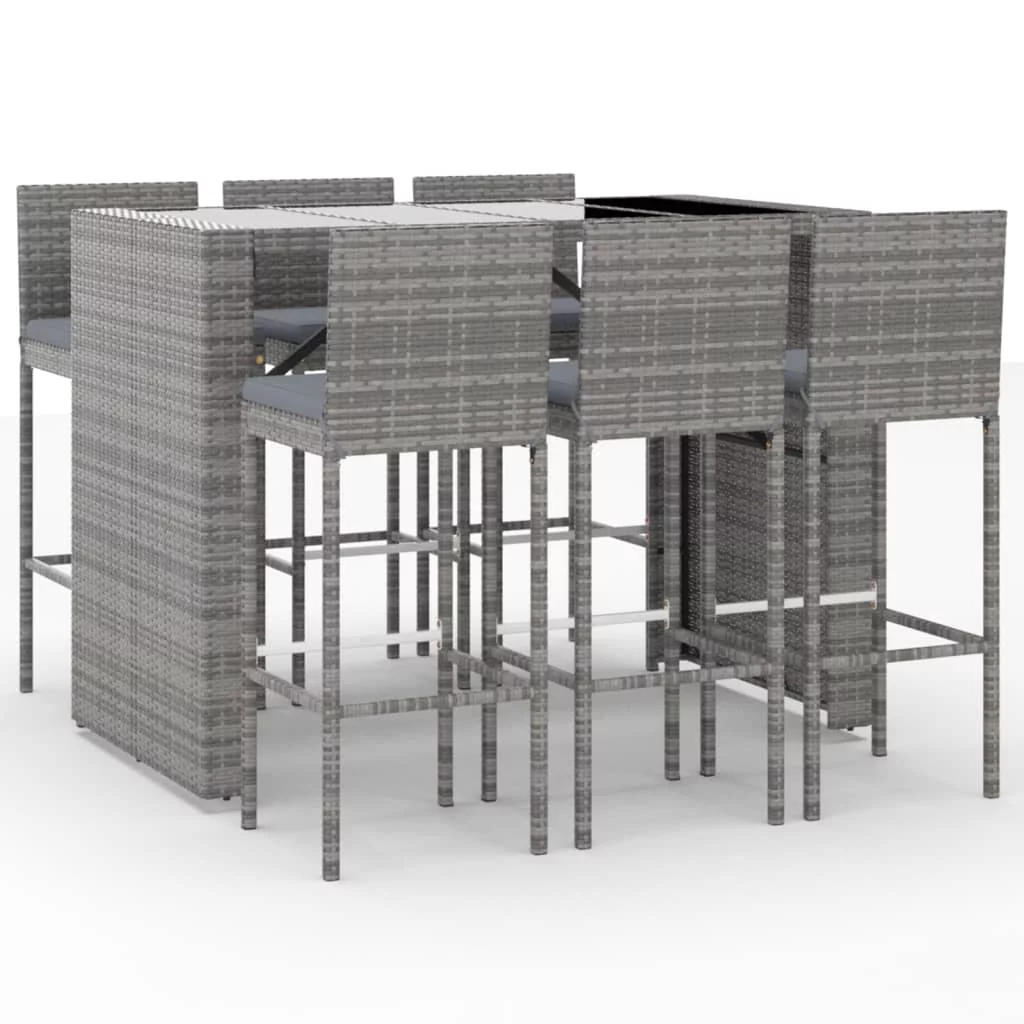 moobody 7 Piece Patio Bar Set with Cushions Gray Poly Rattan