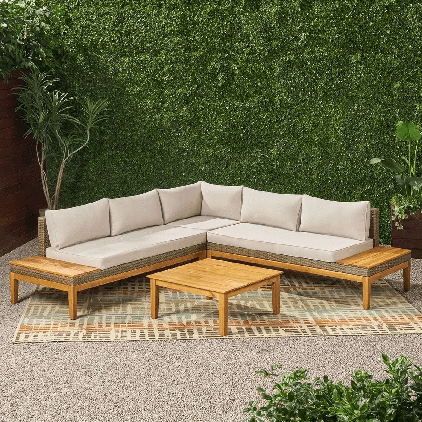 Stylish Outdoor 5 Seater Sectional Sofa Set with Acacia Wood and Wicker for Ultimate Comfort and Relaxation in Loft Style