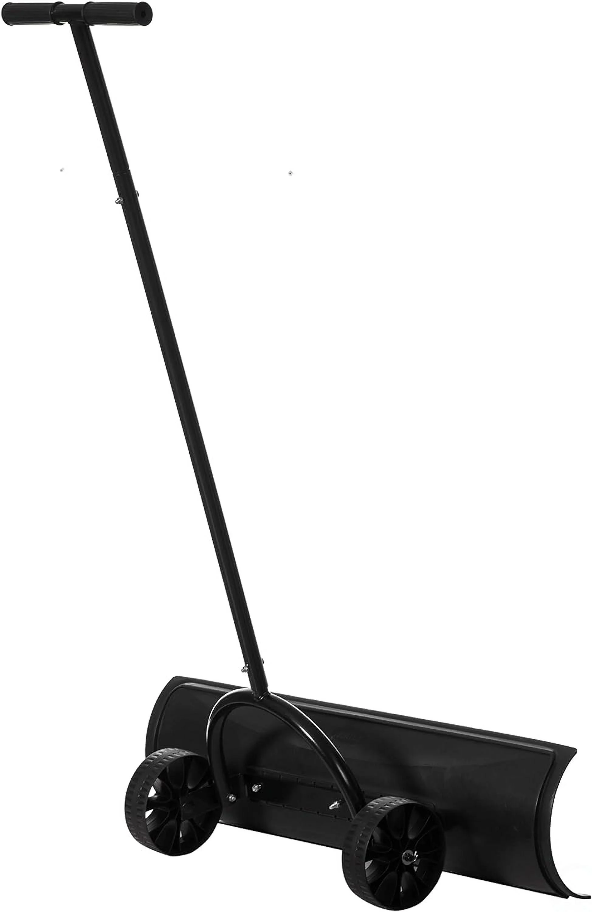 Black Heavy Duty Snow Shovel Rolling Pusher Remover With Wheels And Wide Blades, (QI004186)