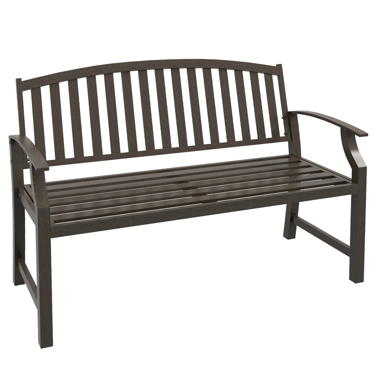 CHYUTR 46” Outdoor Garden Bench  Metal Bench  Wood Look Slatted Frame  for Patio  Park  Porch  Lawn  Yard  Deck  Brown