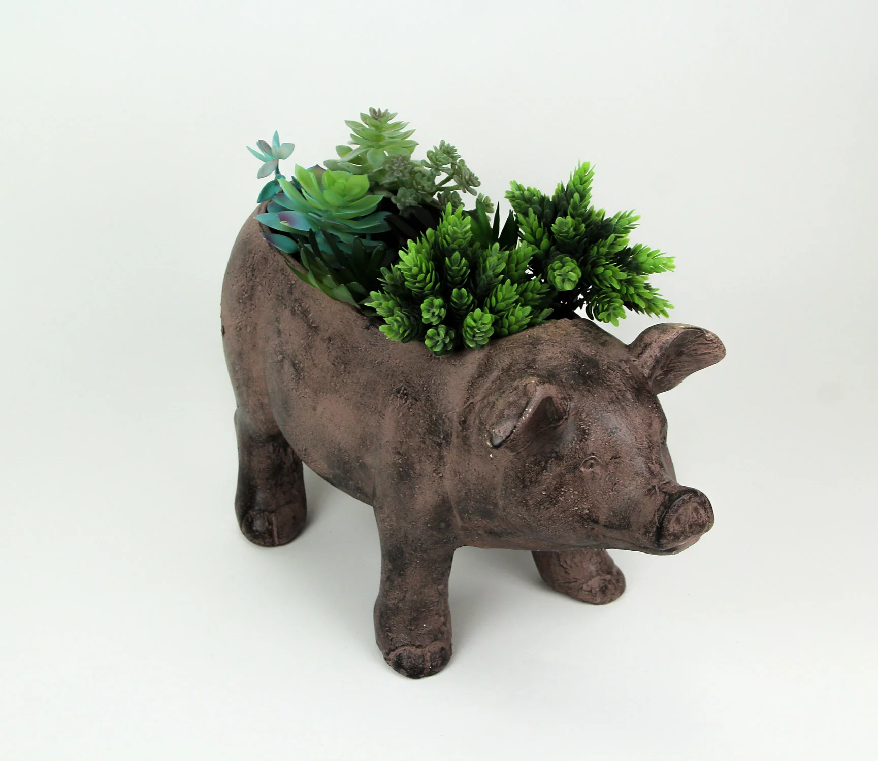 Zeckos Brown Resin Smiling Pig Planter Outdoor Décor 17 inch