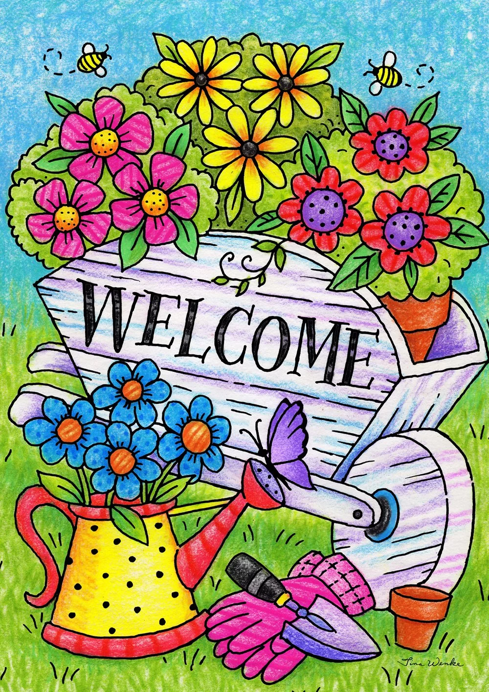 Toland Home Garden Welcome Wheelbarrow Flower Welcome Flag Double Sided 12x18 Inch