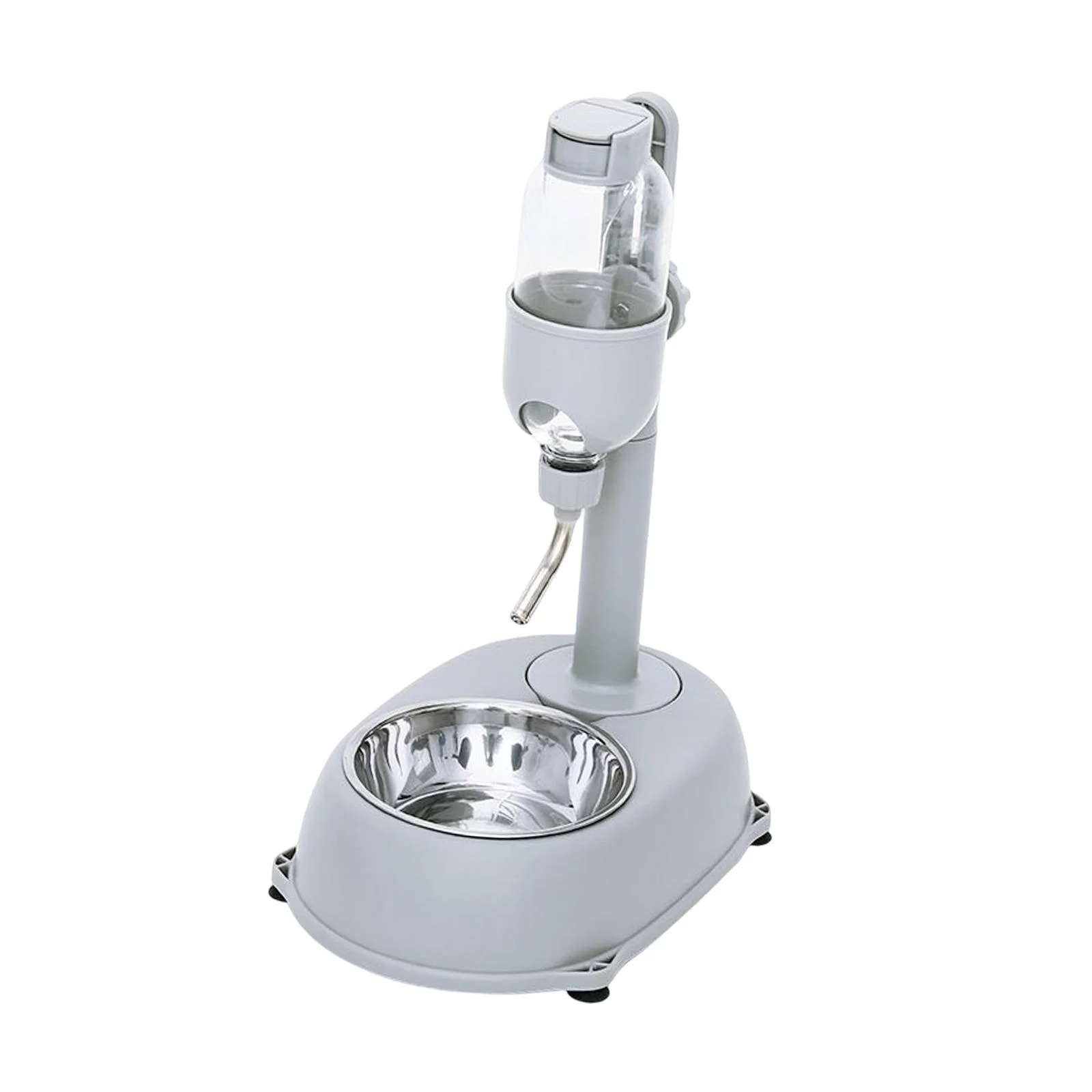 Portable Pet Feeder Waterer Drinking Fountain Food Container Pet Bowls Adjustable Height Water Bottle Nonslip BottomDog Bowl Gray
