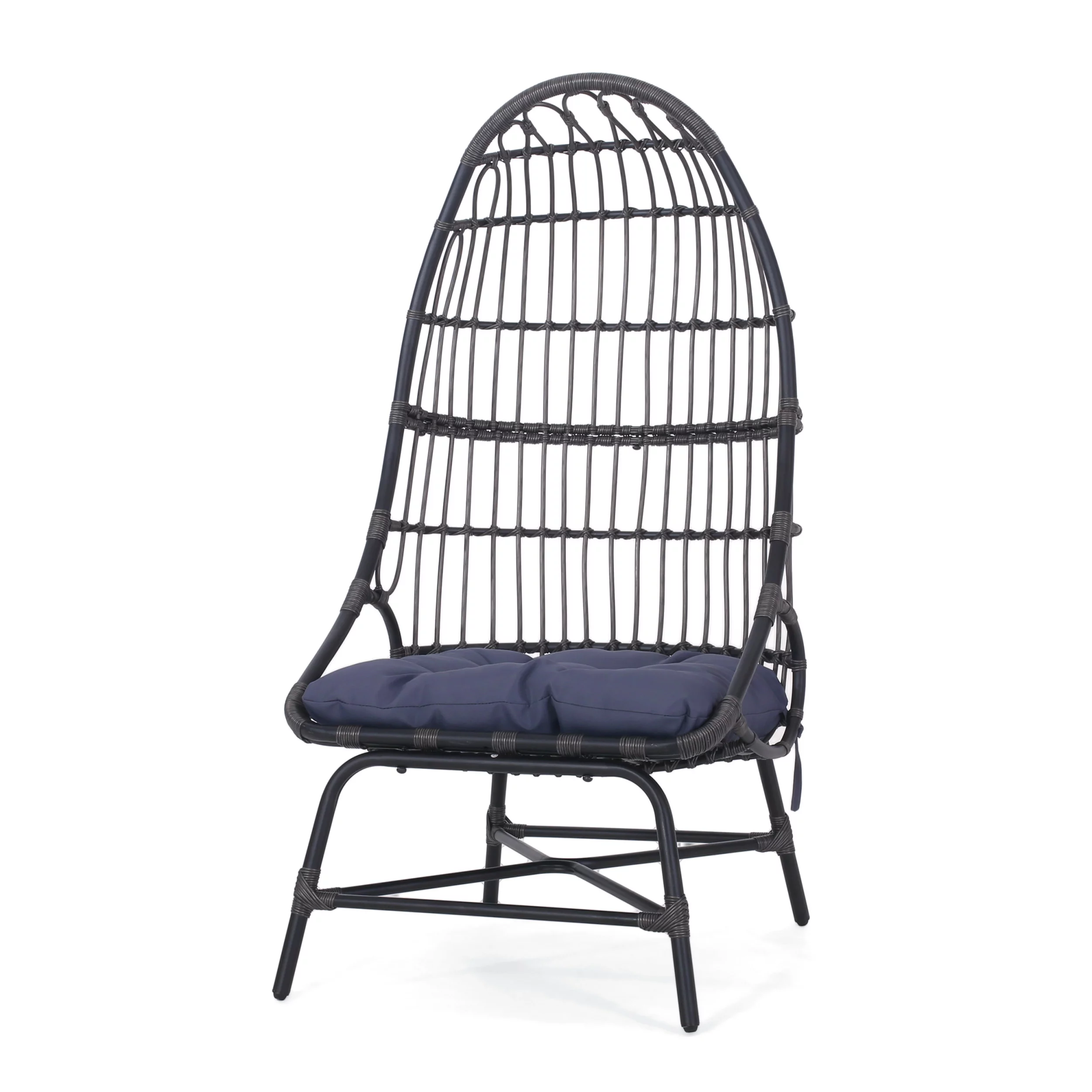 Shelton Wicker Outdoor Basket Chair with Cushion, Dark Gray and Gray