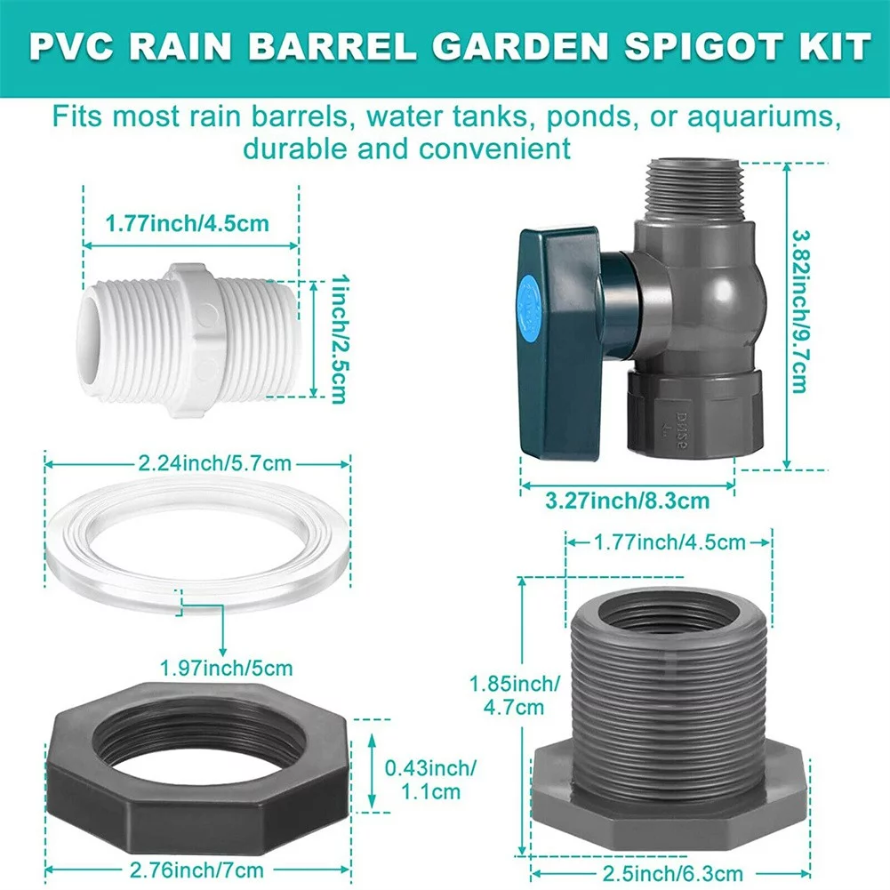 Tank Pool Bucket Rain Barrel Valve Diverter Seal Water Tight Garden Spigot Kit