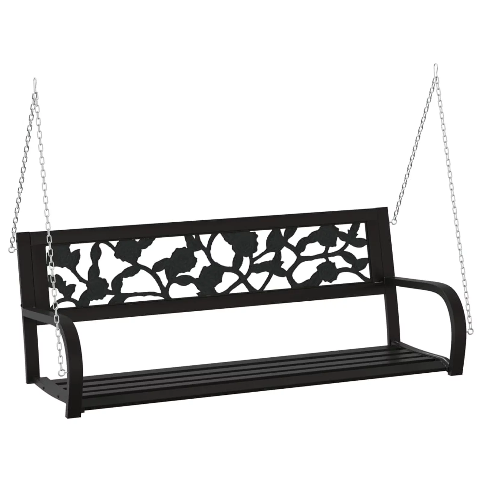 moobody Patio Swing Bench Steel and Plastic Black Porch Swing Hanging Chair for Garden, Deck, Backyard, Outdoor Furniture 49.2 x 21.1 x 16.5 Inches (W x D x H)