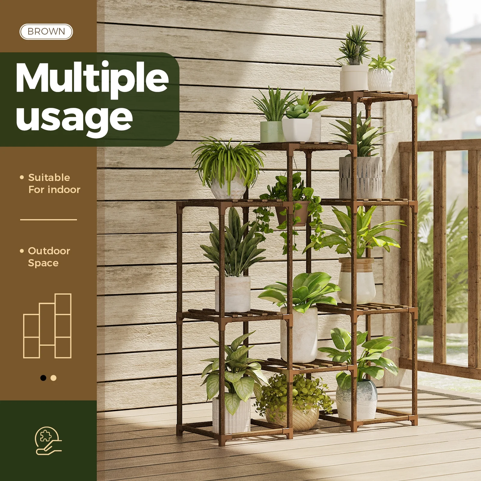 Plant Stand for Indoor Outdoor, 10 Tier Tall Plant Shelf Large Plant Rack Table Holder Flower Stand for Multiple Pots for Patio Porch Living Room Balcony Corner Garden Office Boho Decor