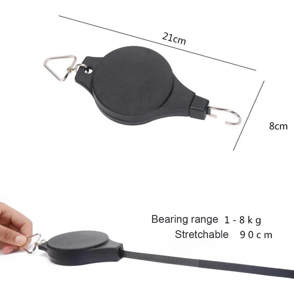 Heavy Duty Retractable Pulley Hanging Basket Pull Down Hanger Garden Plant Pots Hook, Holds Up to 15kg/33LBS, Black