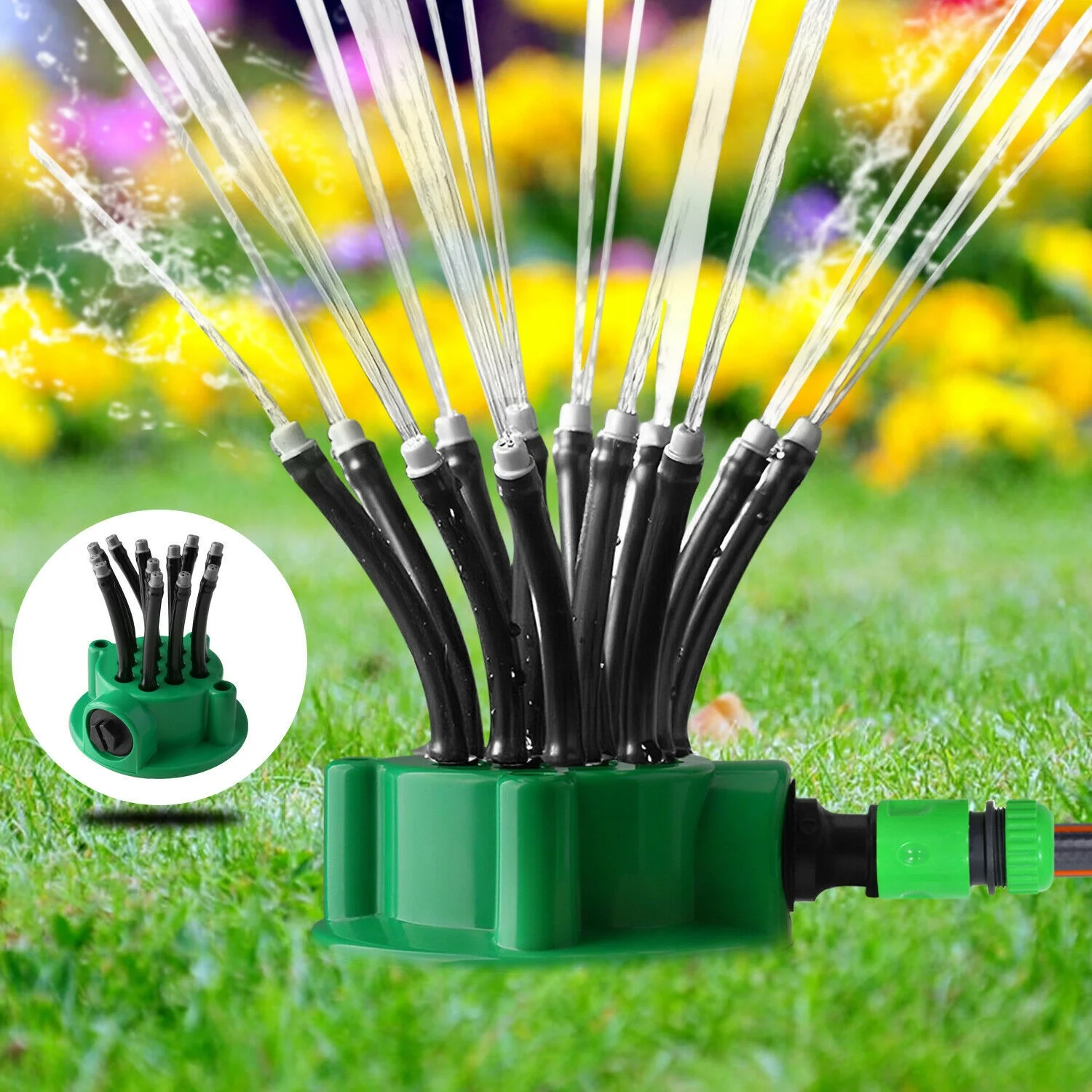 Garden Sprinkler Multi-Tips Lawn Sprinkler Head Nozzle 12 Flexible Spray Nozzles 360 Degree Rotating Lawn Sprinkler  Garden Patio Water Sprayer Gardening Watering System