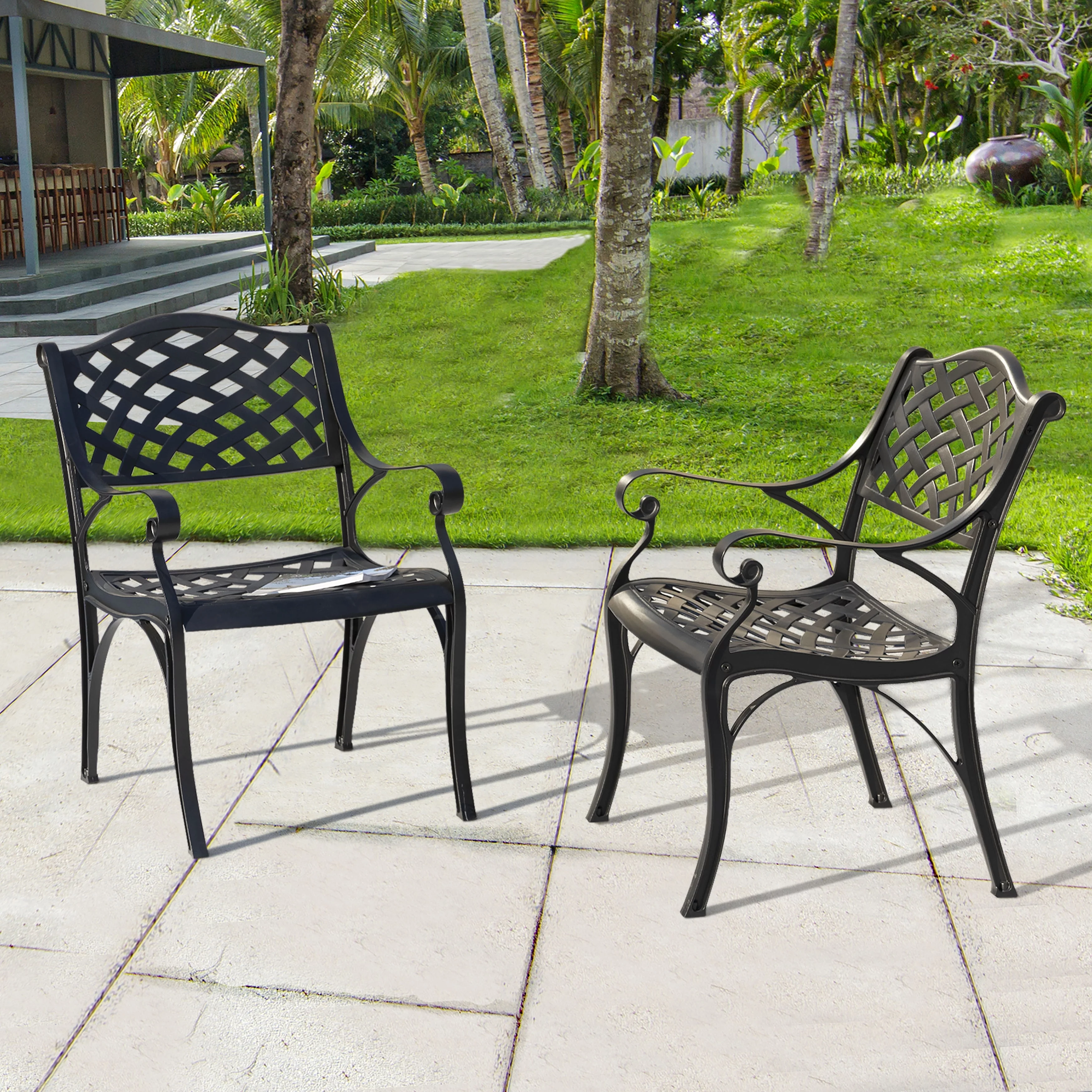 Nuu Garden 2 PCS Cast Aluminum Bistro Chairs with Black and Gold Powder Coating